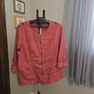 Christopher & Banks Coral Utility Jacket with Front Zip
